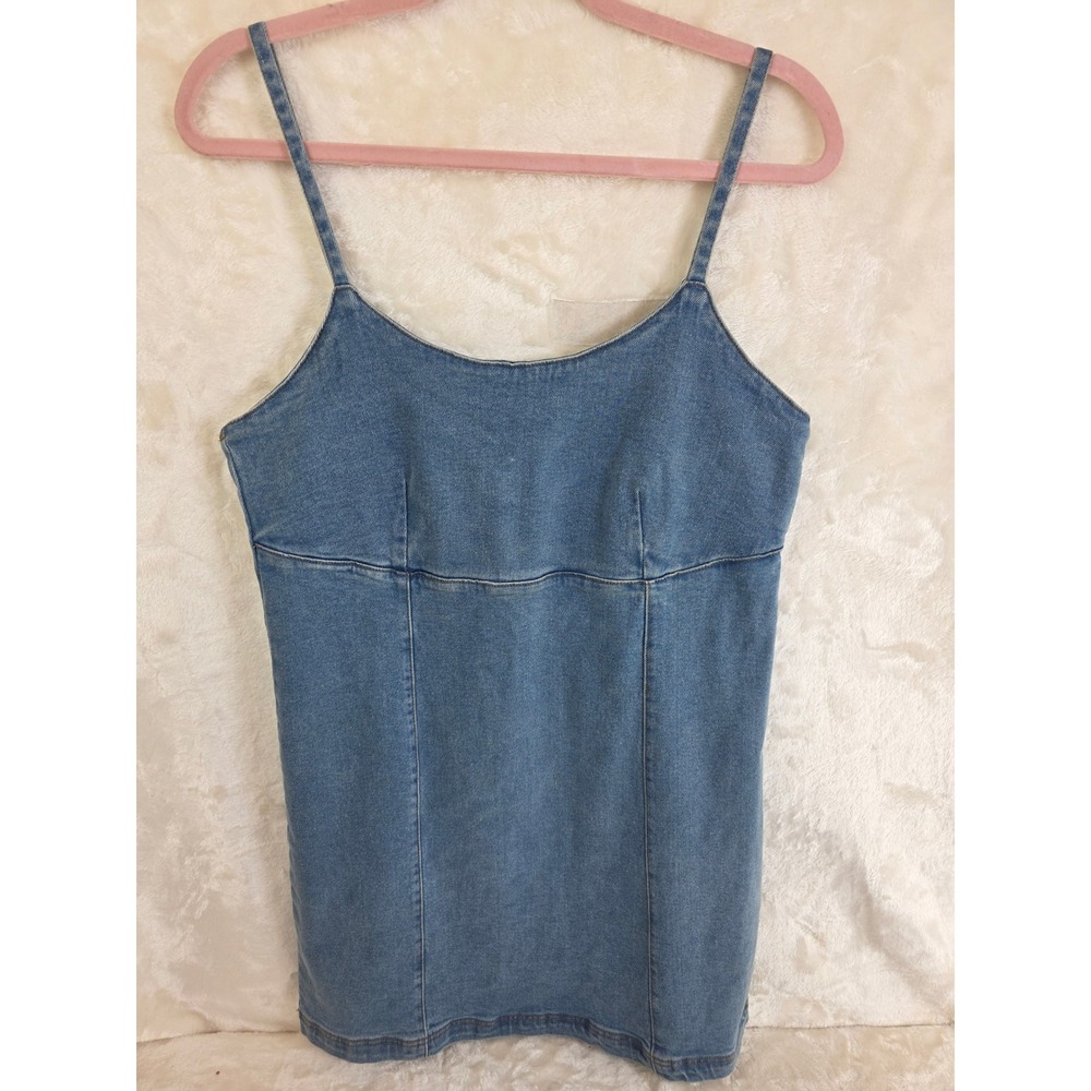 Vintage Lone Star Womens Denim‎ Mini Dress Blue Cotton Blend Spaghetti Strap